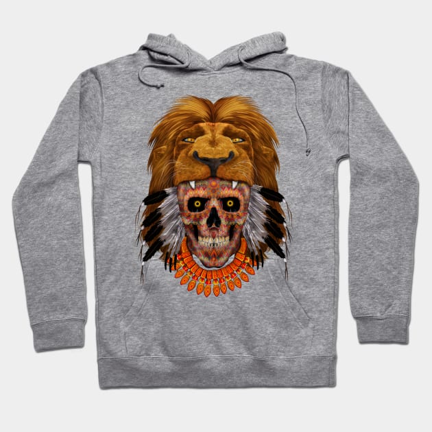 indian native lion sugar Skull Hoodie by Dezigner007